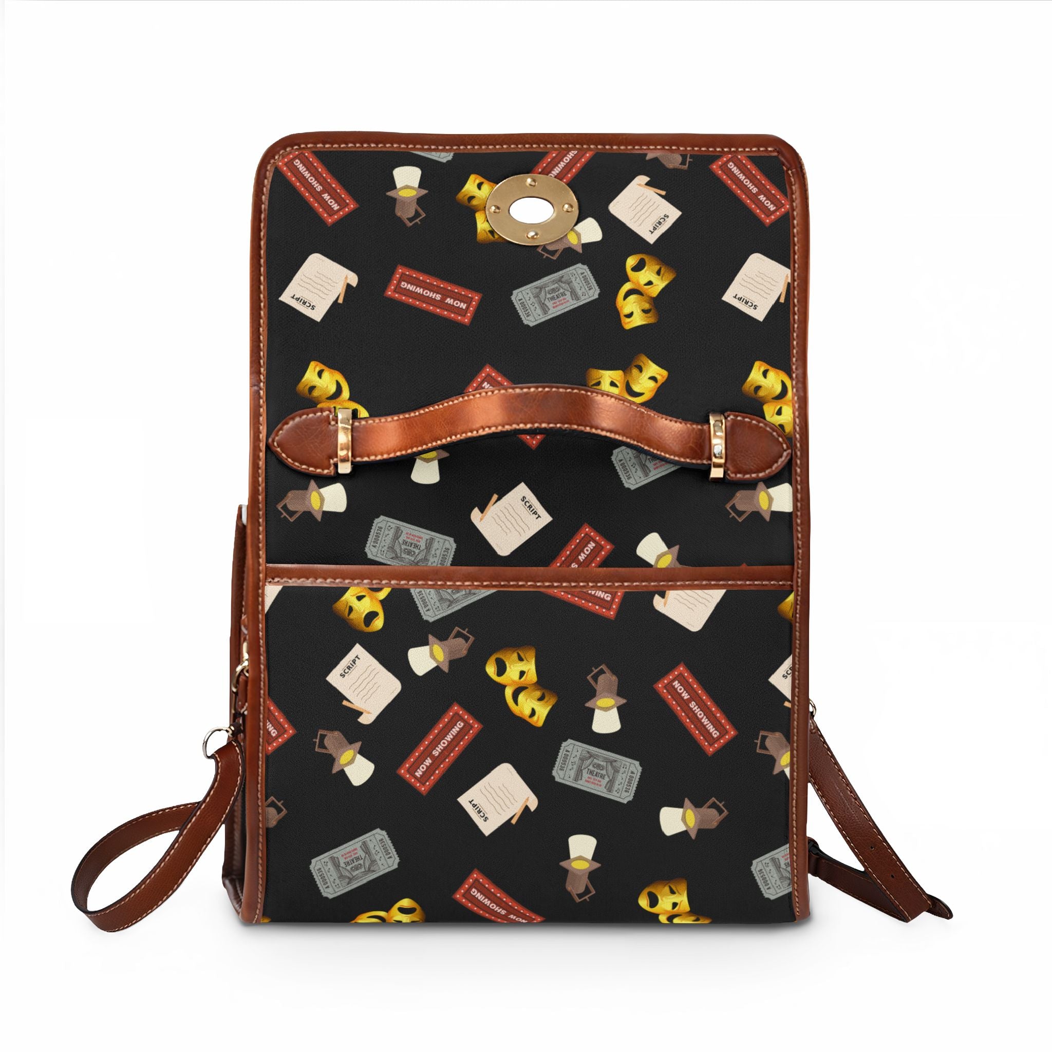 Theater Masks Pattern Waterproof Canvas Bag, Playbill, Tickets, Spotlights