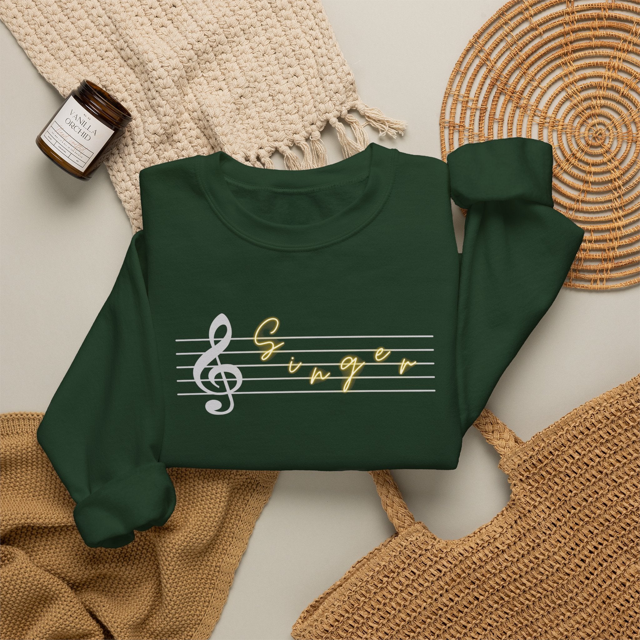 Music Staff Singer Crewneck Sweatshirt — Vocalist Musician Sweatshirt