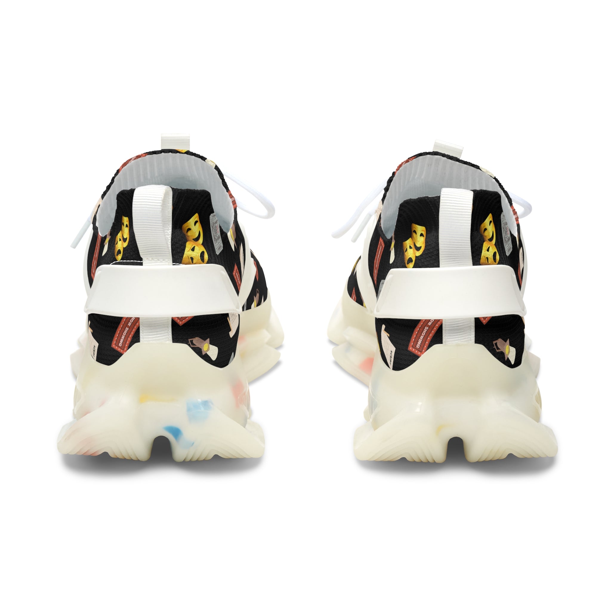 Women's Theater Sneakers with Comedy & Tragedy Masks, Ticket & Stage Lights Pattern