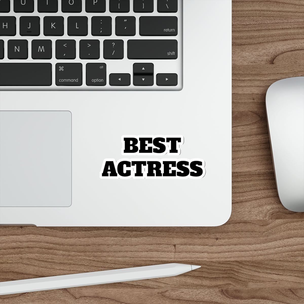 Best Actress Die-Cut Sticker — Bold Black Typography Laptop Decal