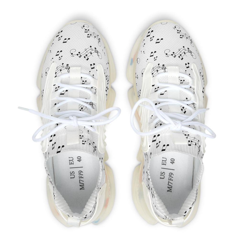 Women’s Mesh Sneakers, White Musical Notes Athletic Shoes