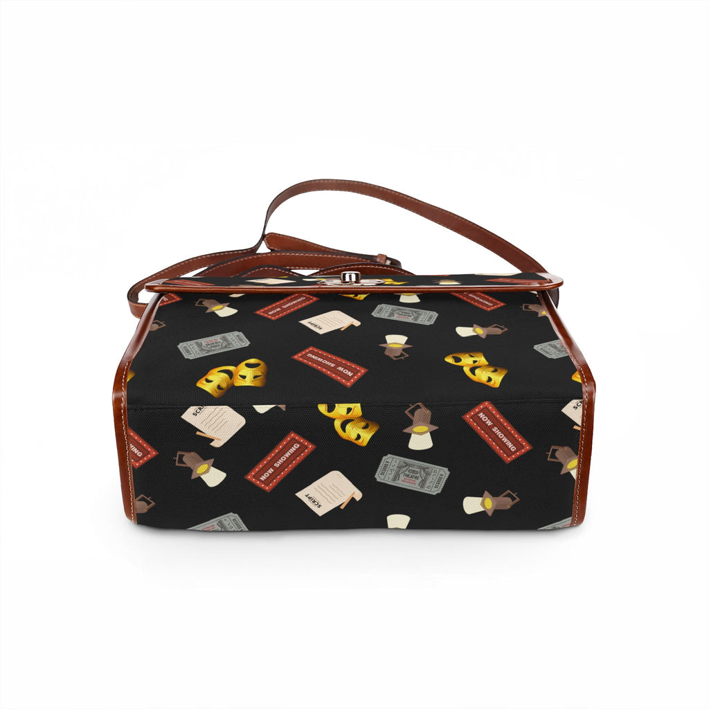 Theater Masks Pattern Waterproof Canvas Bag, Playbill, Tickets, Spotlights