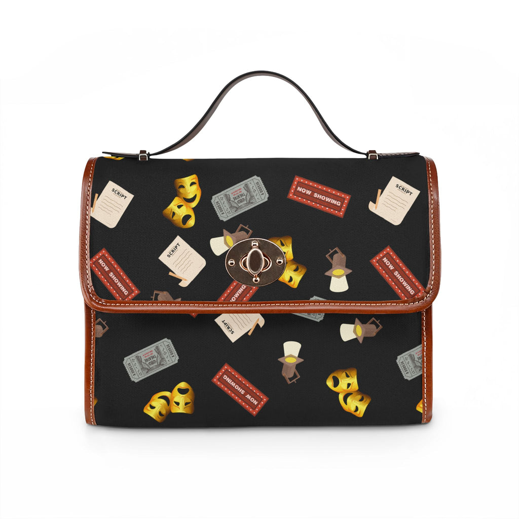 Theater Masks Pattern Waterproof Canvas Bag, Playbill, Tickets, Spotlights