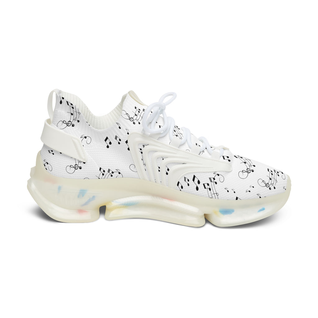 Women’s Mesh Sneakers, White Musical Notes Athletic Shoes