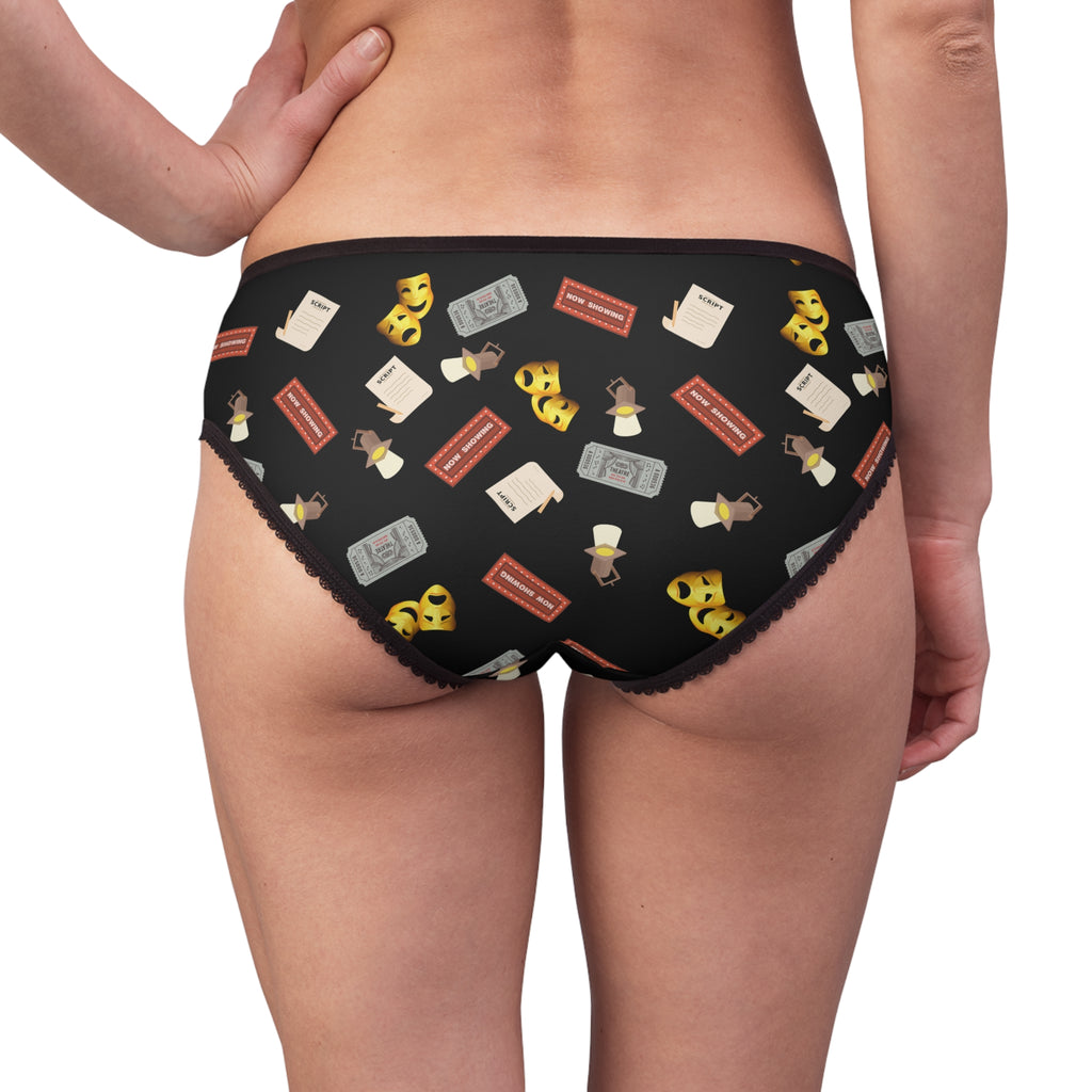 Theater Icons Women's Briefs, Drama Mask & Playbill All-Over Print