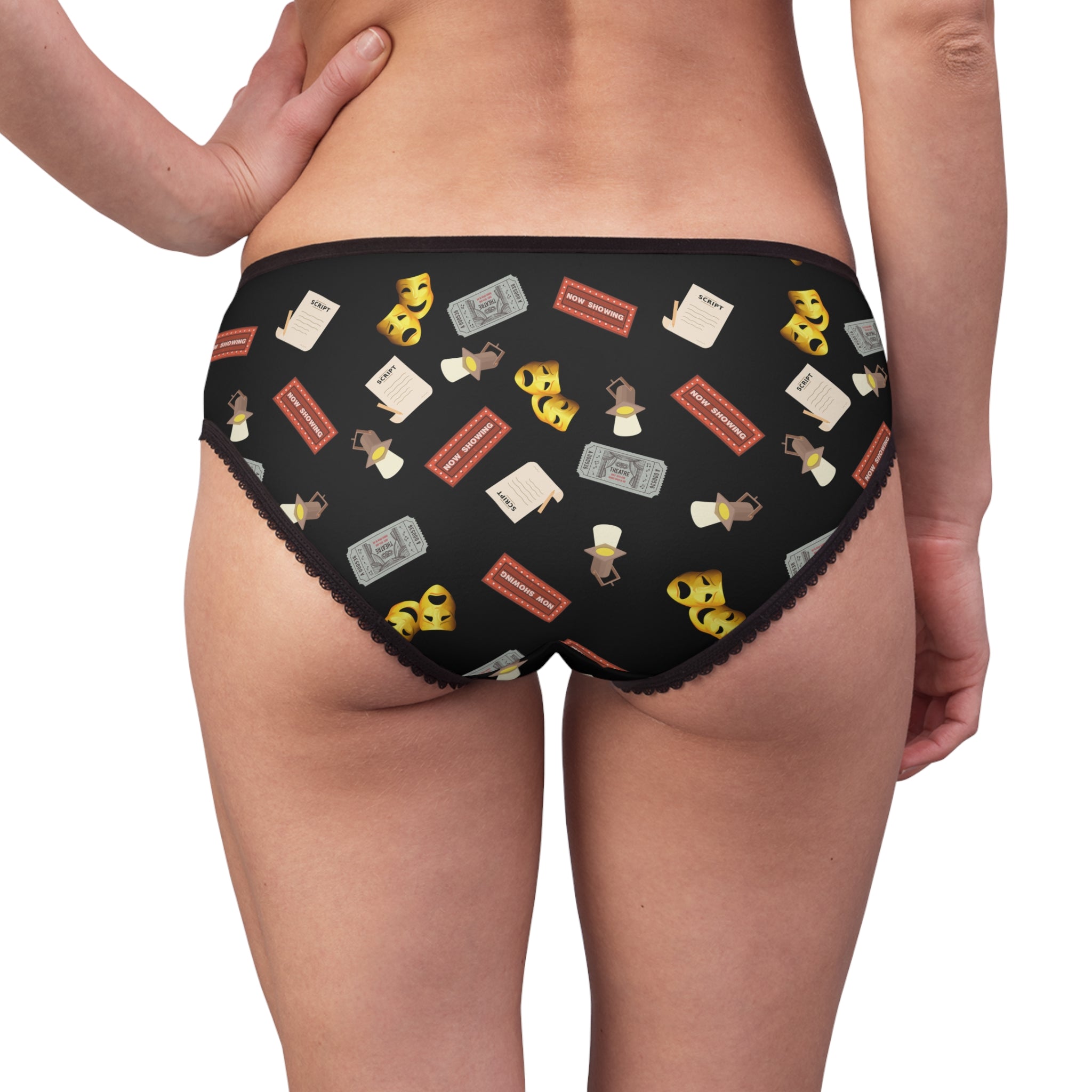 Theater Icons Women's Briefs, Drama Mask & Playbill All-Over Print