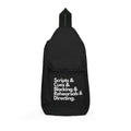 Scripts, Cues, & Blocking, Rehearsals, and Directing Theatre Tech Crew Design Sling Bag - Black and white