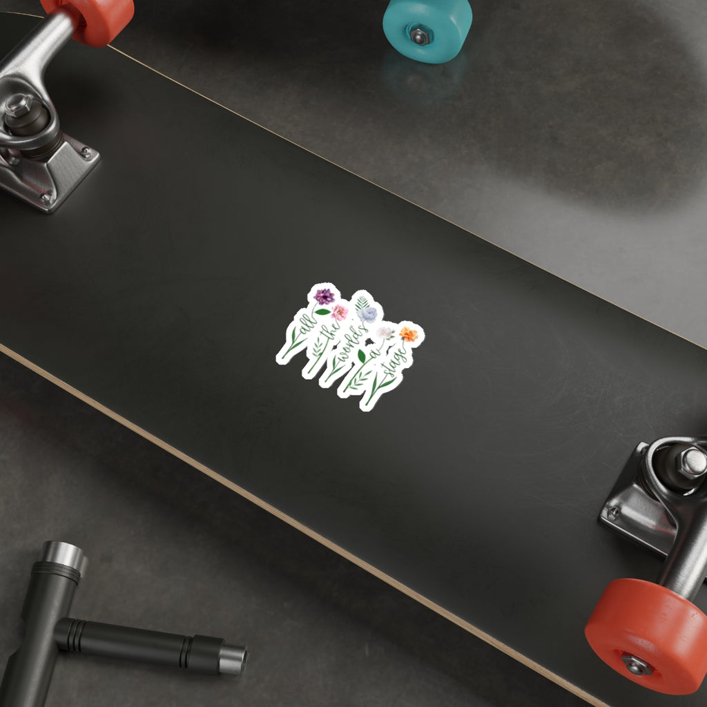 Floral 'All the World's a Stage' Die-Cut Sticker
