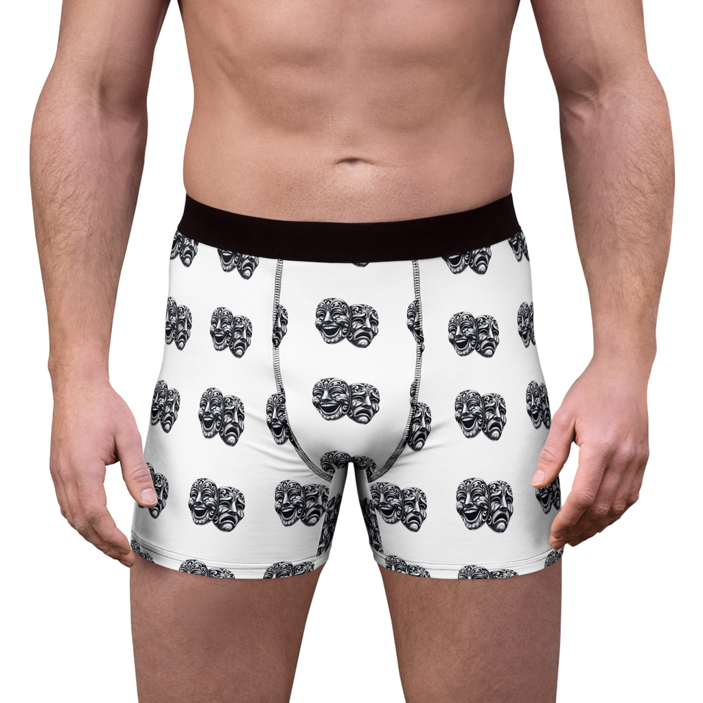 Actor boxers black and white, comedy tragedy masks underwear for him, theatre lover, community theatre present, gift basket, stage apparel