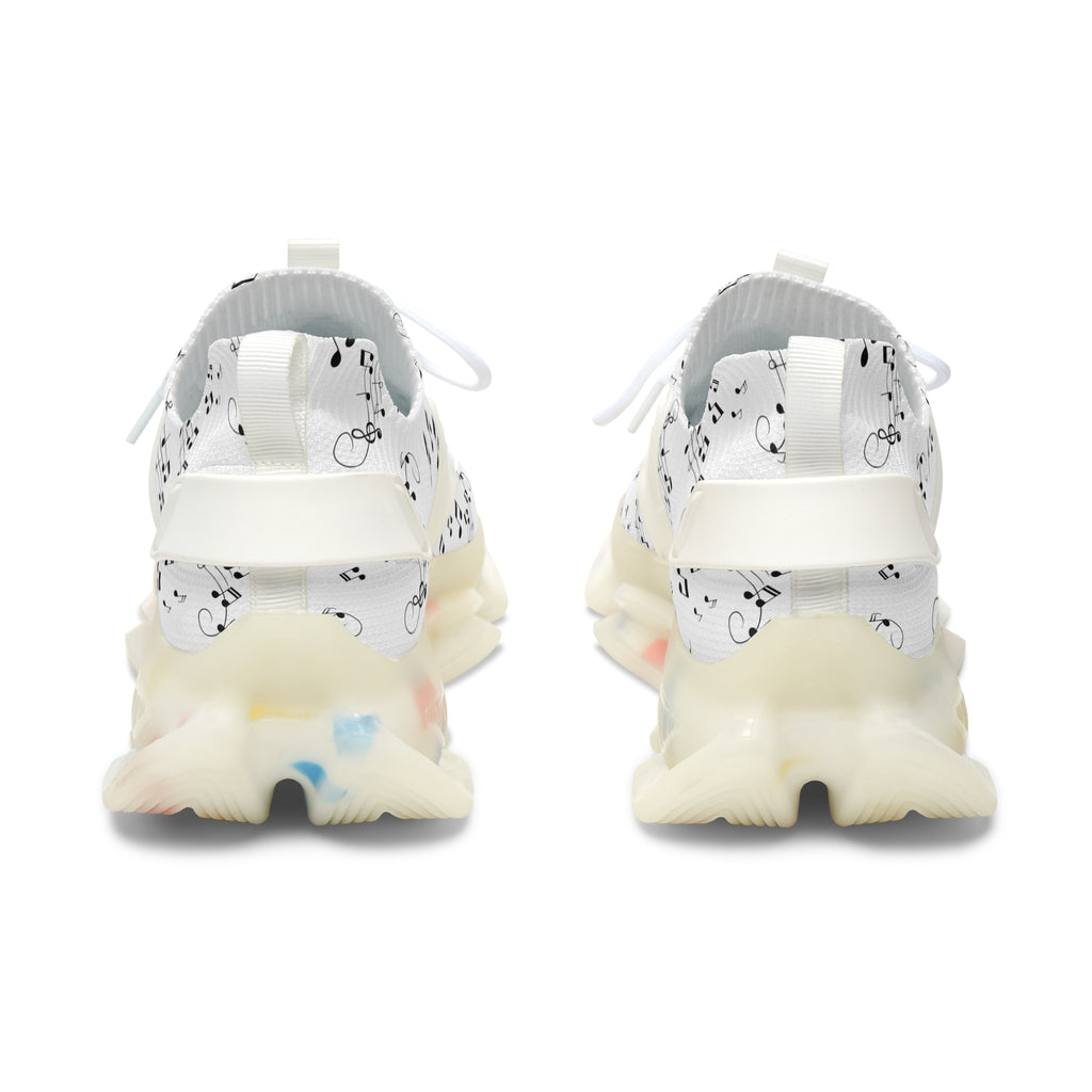 Women’s Mesh Sneakers, White Musical Notes Athletic Shoes