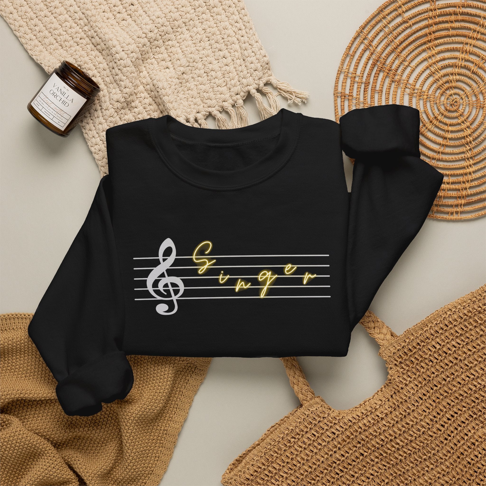 Music Staff Singer Crewneck Sweatshirt — Vocalist Musician Sweatshirt