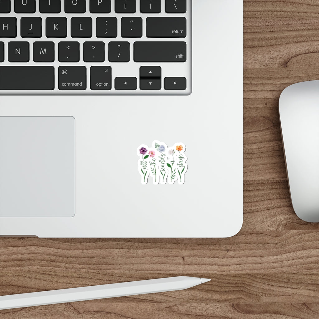 Floral 'All the World's a Stage' Die-Cut Sticker