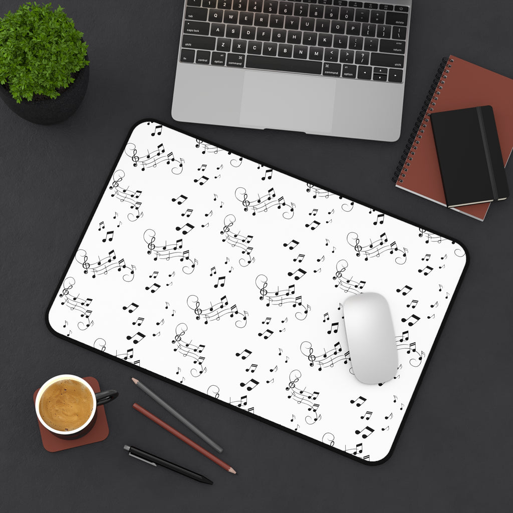 Music Notes Desk Mat, Black and White Musical Pattern Mouse Pad
