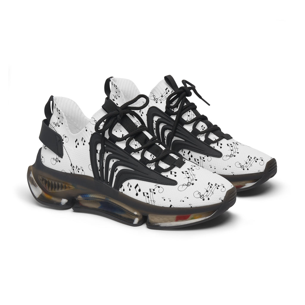 Women’s Mesh Sneakers, White Musical Notes Athletic Shoes