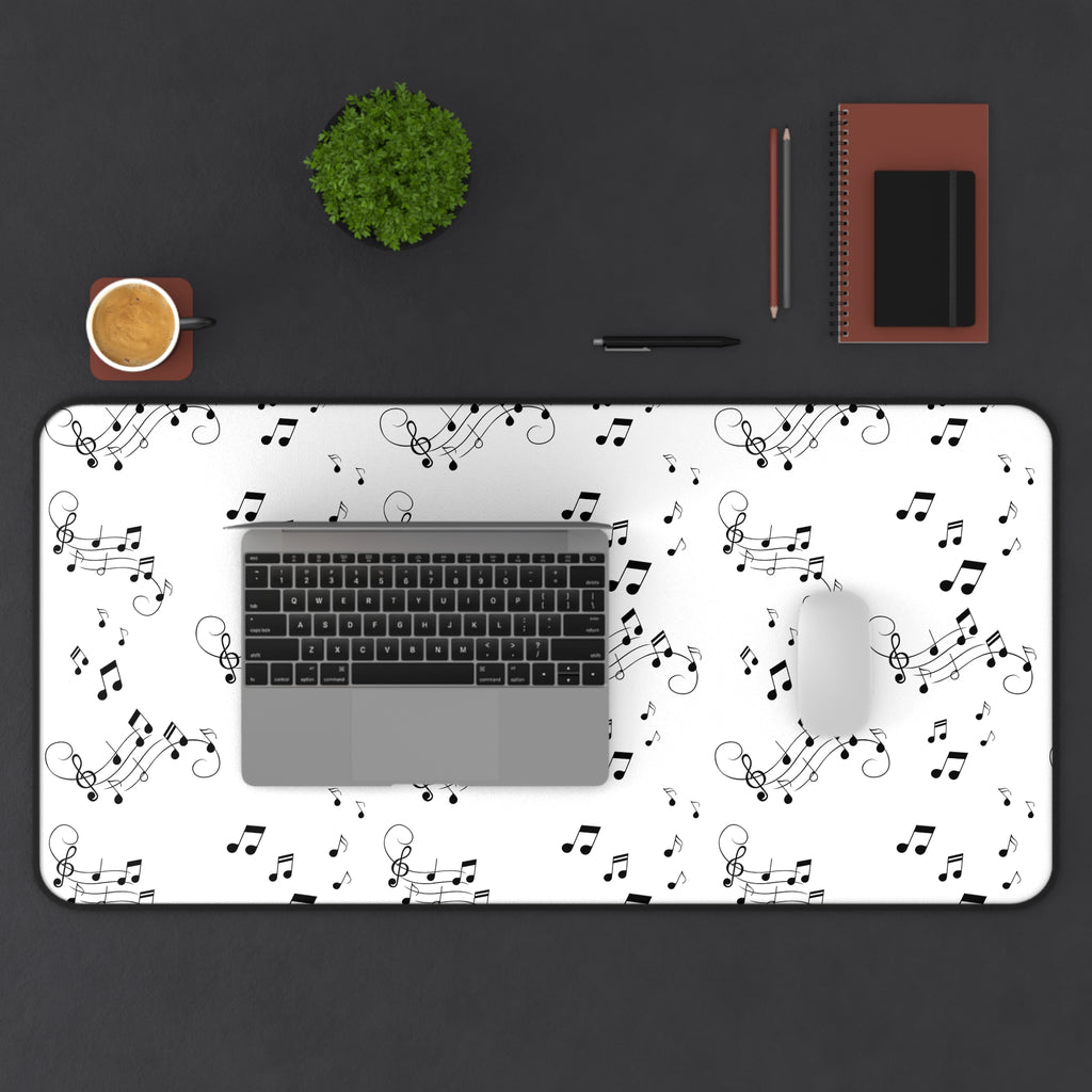 Music Notes Desk Mat, Black and White Musical Pattern Mouse Pad