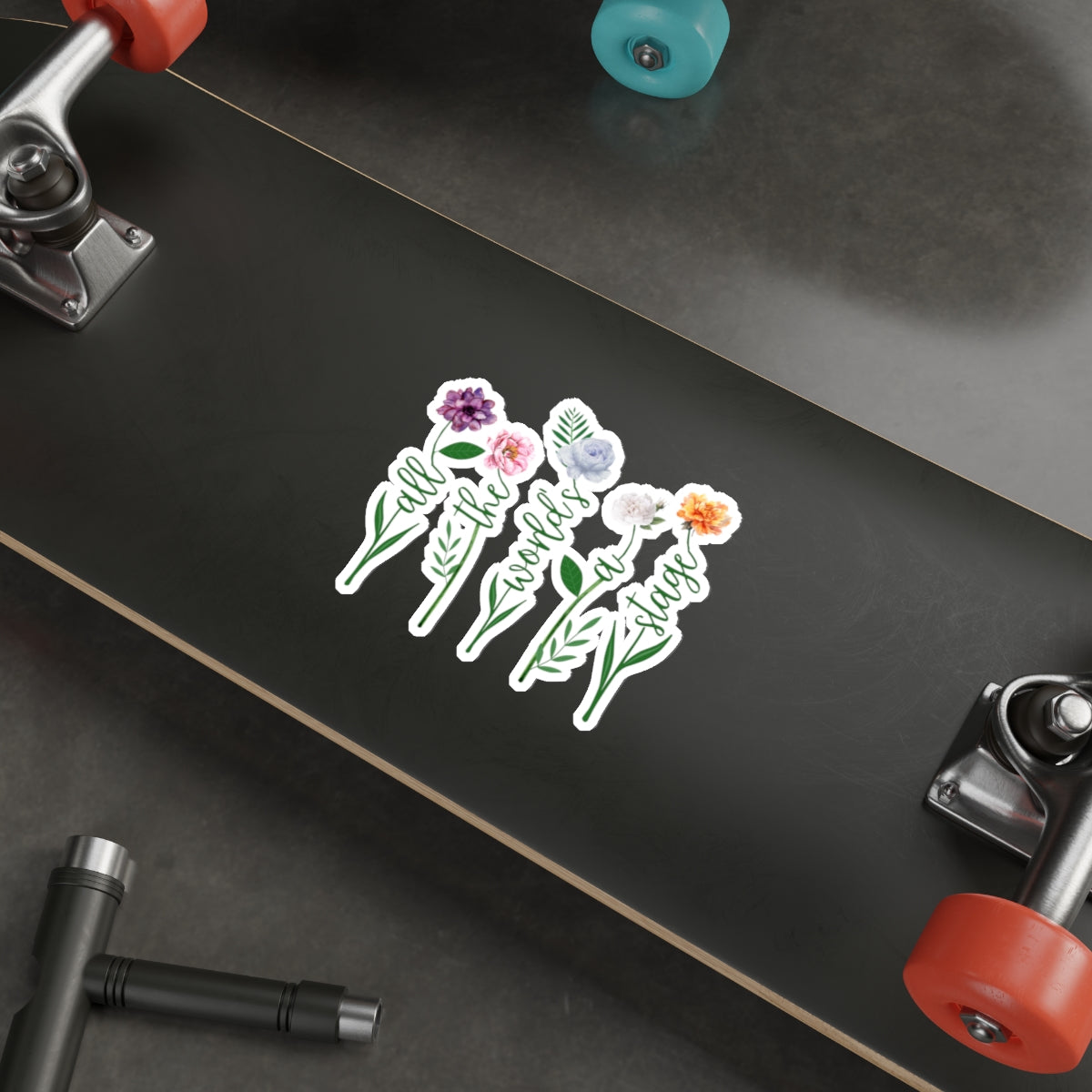 Floral 'All the World's a Stage' Die-Cut Sticker