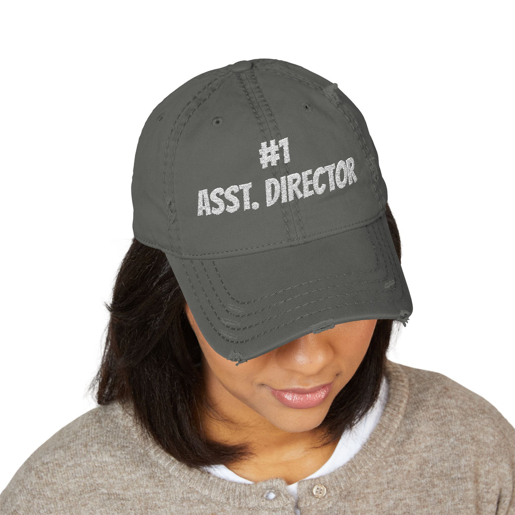 Number 1 Assistant Director distressed baseball hat, Distressed Embroidered Cap