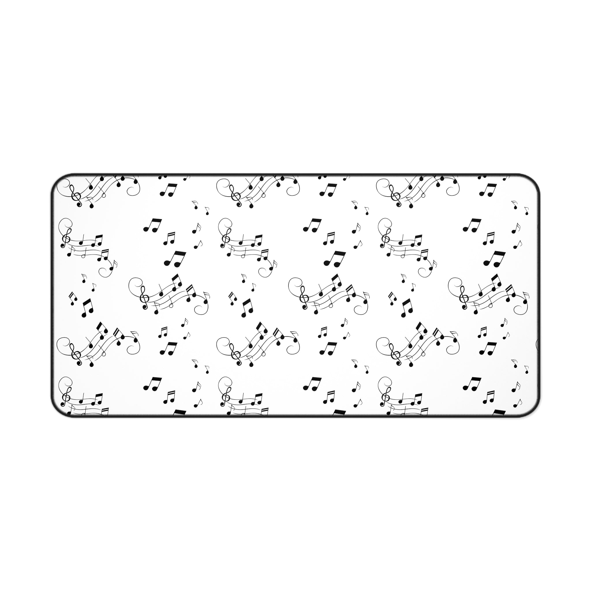 Music Notes Desk Mat, Black and White Musical Pattern Mouse Pad