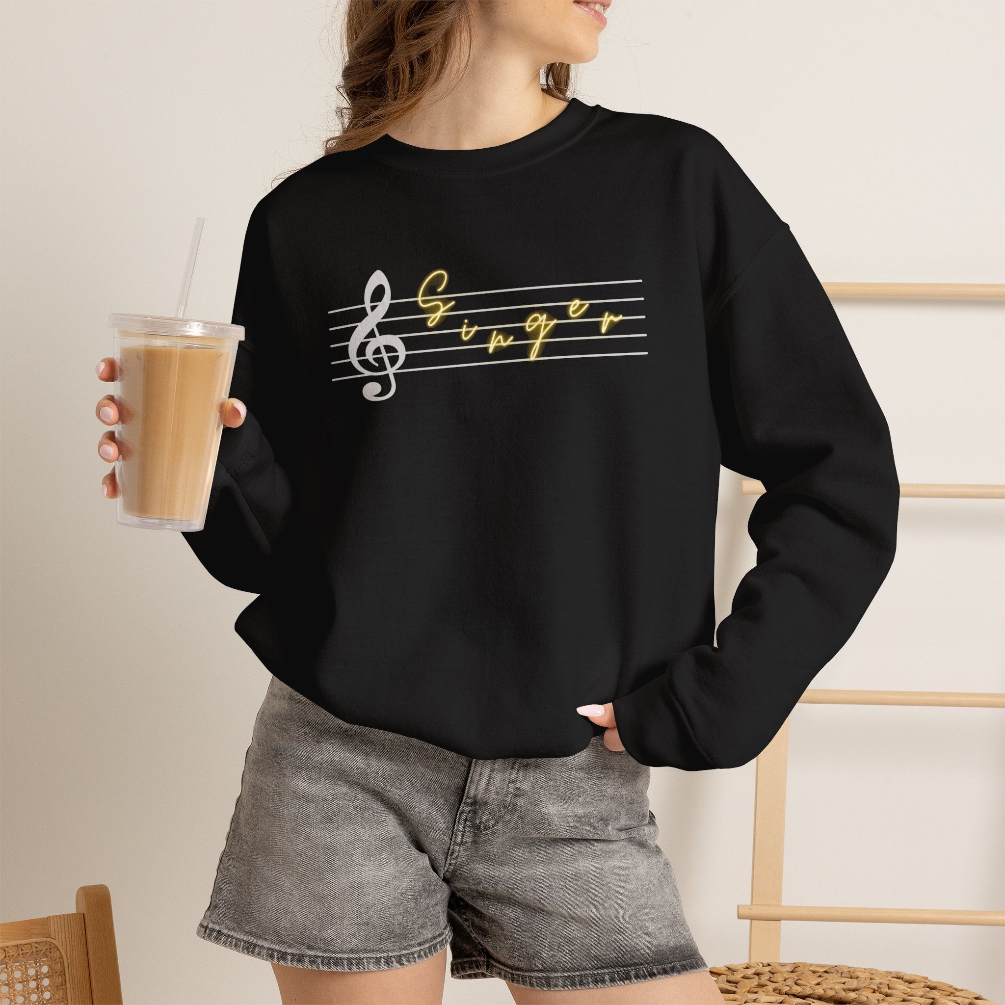 Music Staff Singer Crewneck Sweatshirt — Vocalist Musician Sweatshirt
