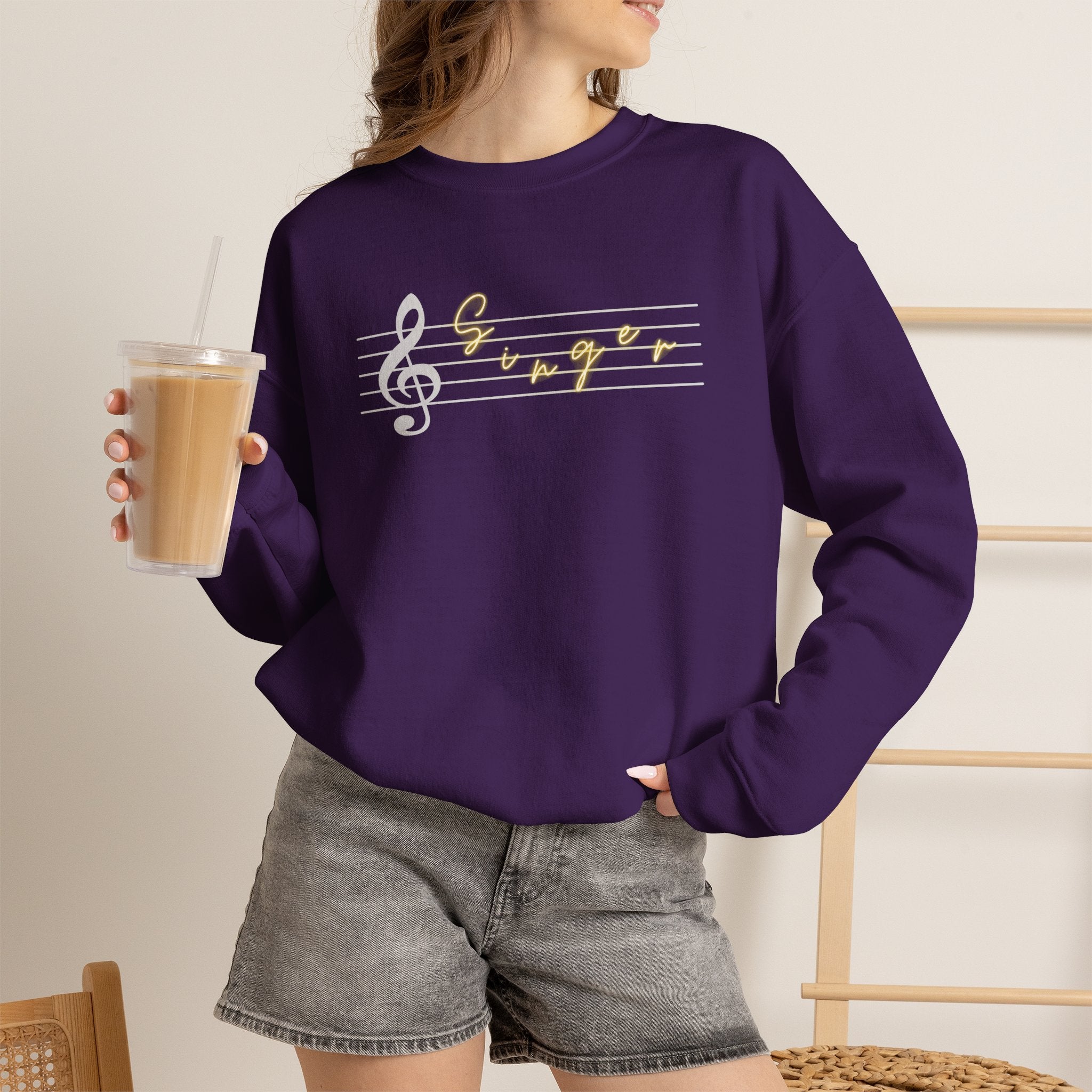 Music Staff Singer Crewneck Sweatshirt — Vocalist Musician Sweatshirt