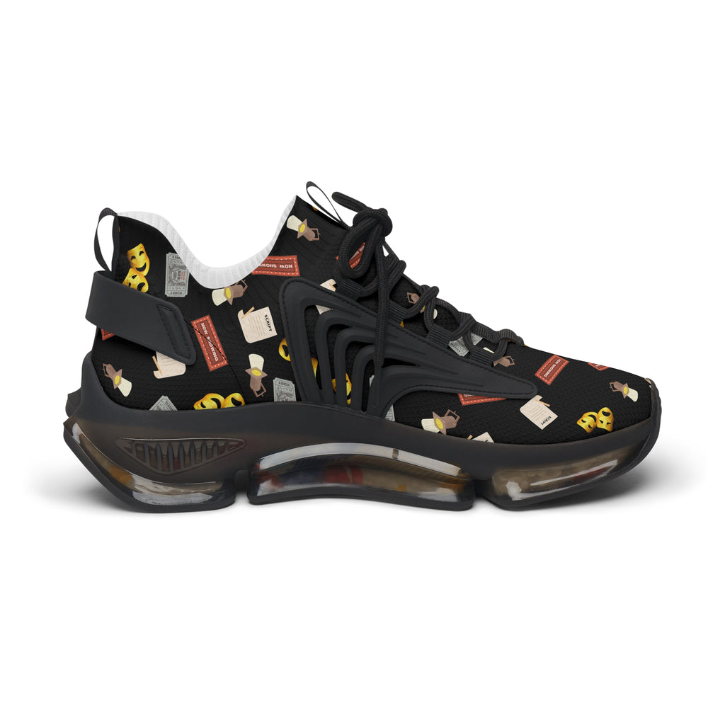 Women's Theater Sneakers with Comedy & Tragedy Masks, Ticket & Stage Lights Pattern