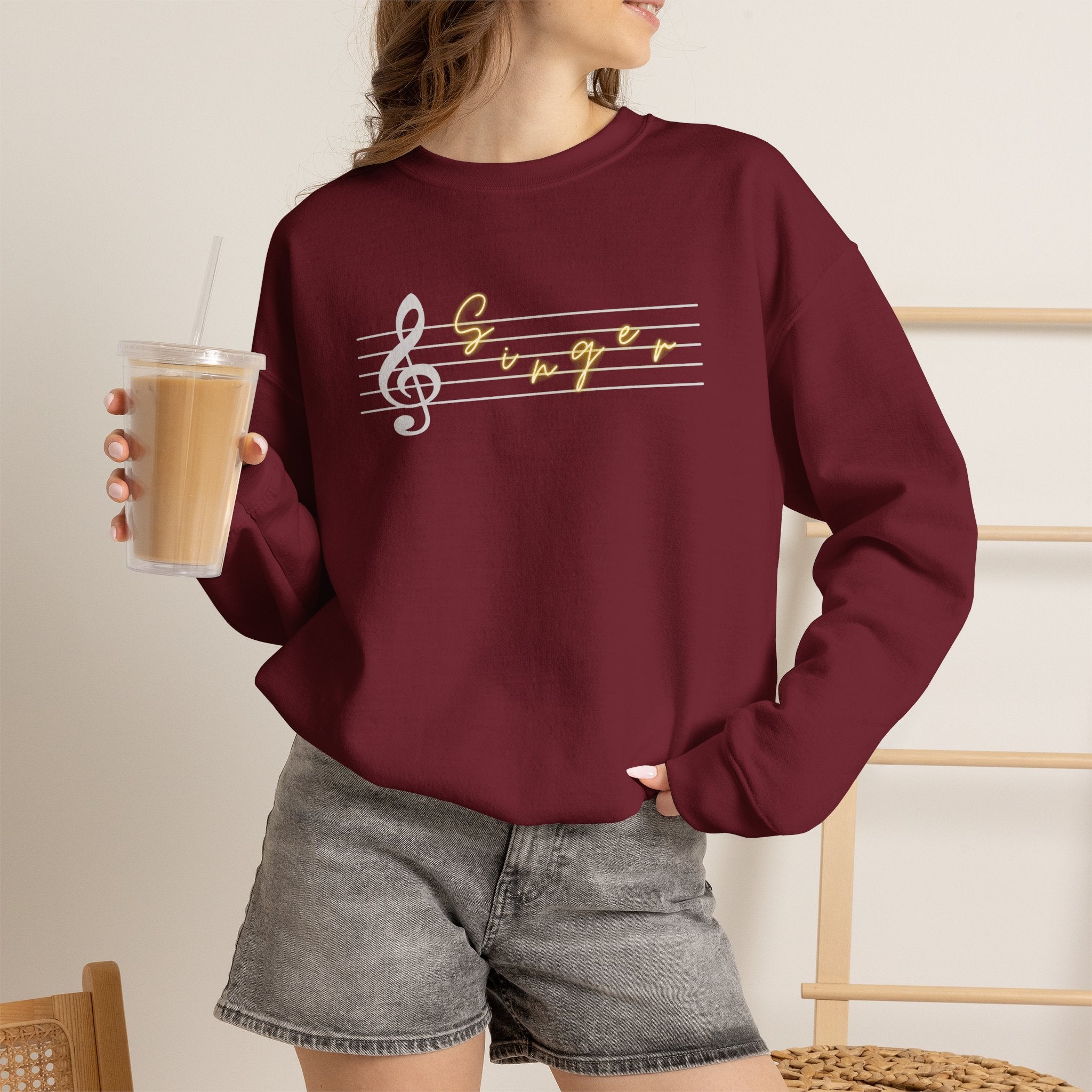 Music Staff Singer Crewneck Sweatshirt — Vocalist Musician Sweatshirt
