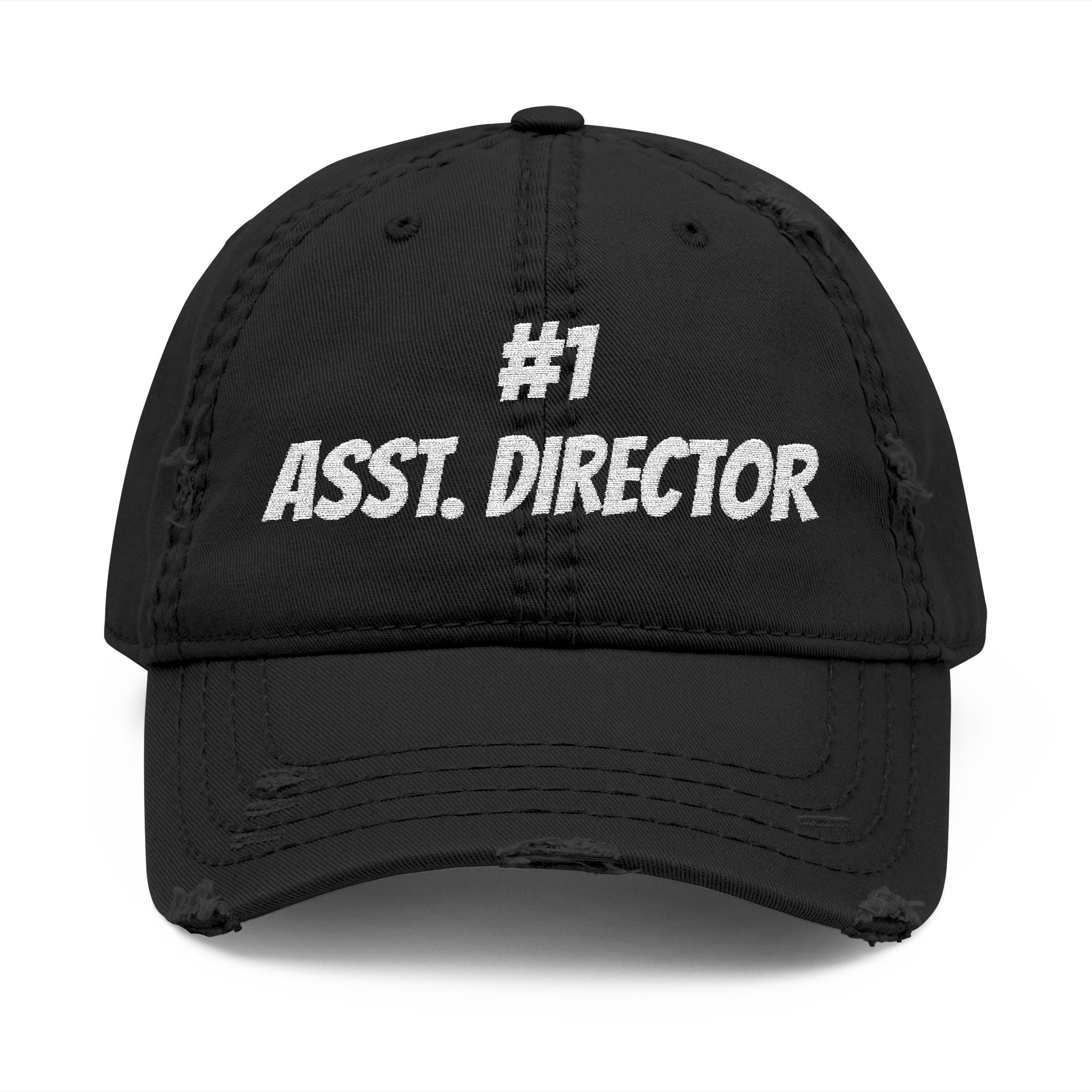 Number 1 Assistant Director distressed baseball hat, Distressed Embroidered Cap