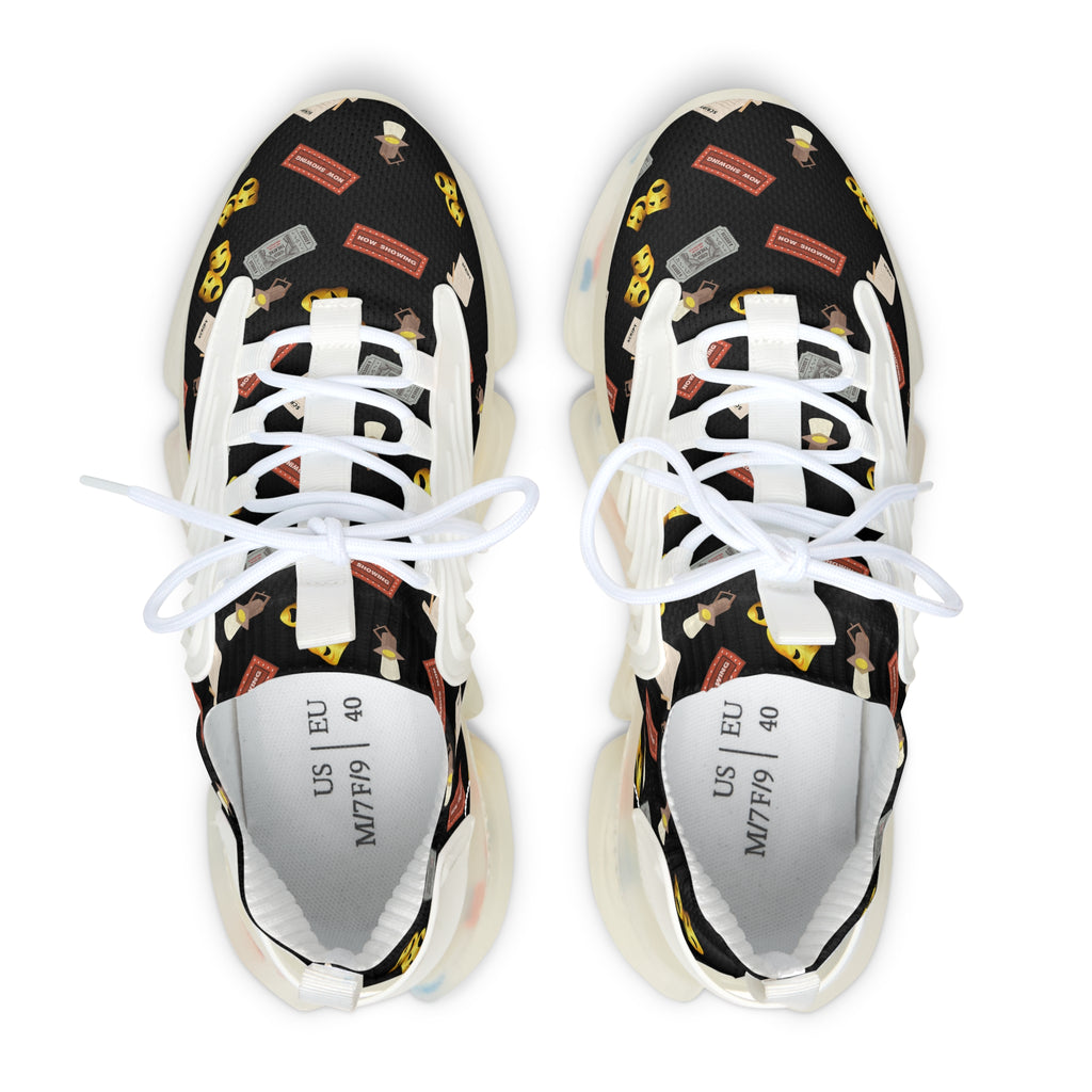 Women's Theater Sneakers with Comedy & Tragedy Masks, Ticket & Stage Lights Pattern