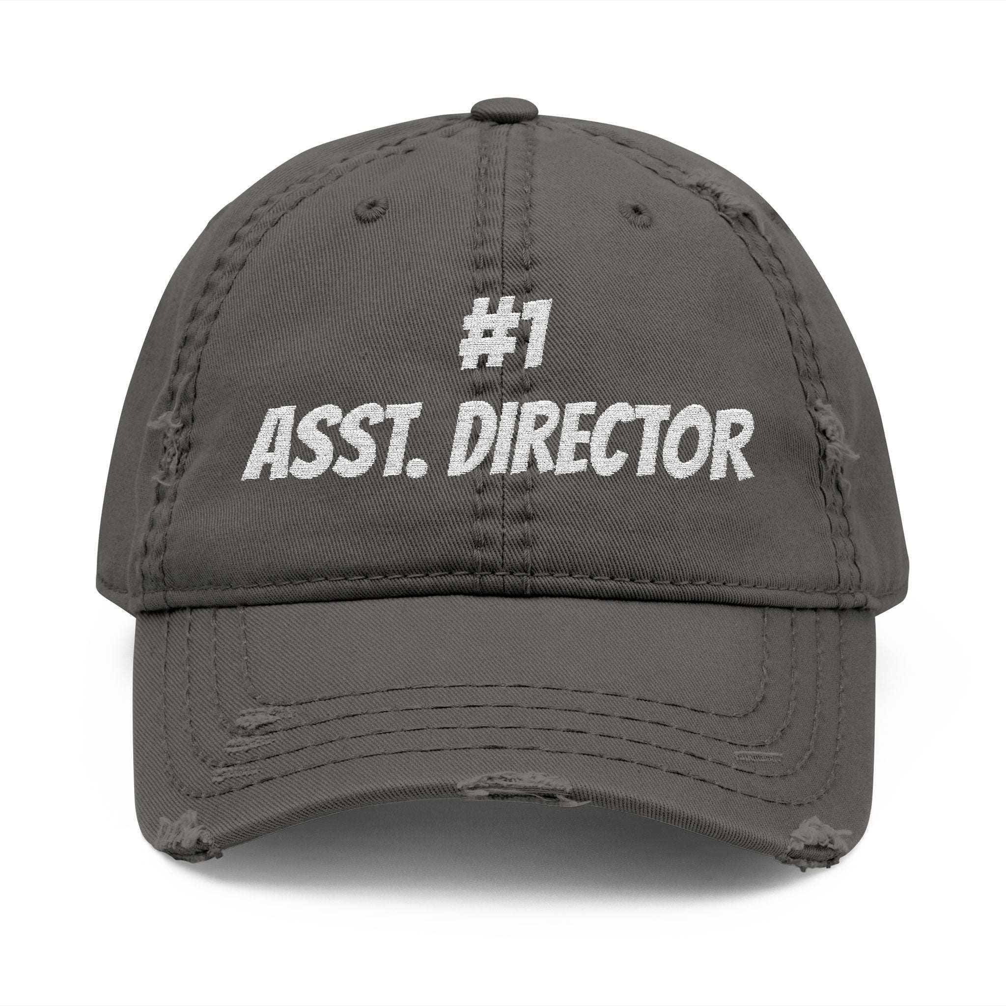 Number 1 Assistant Director distressed baseball hat, Distressed Embroidered Cap