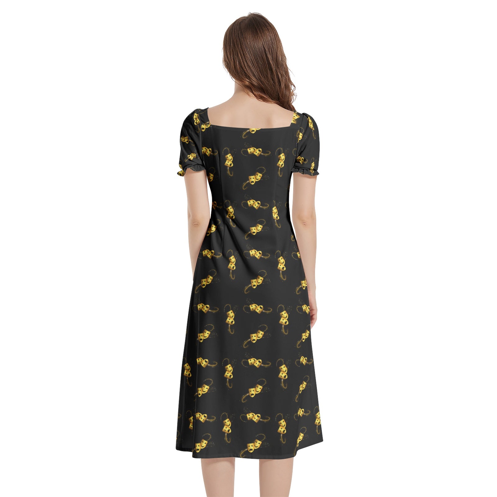 Drama masks Puff Sleeve Split Thigh Midi Dress