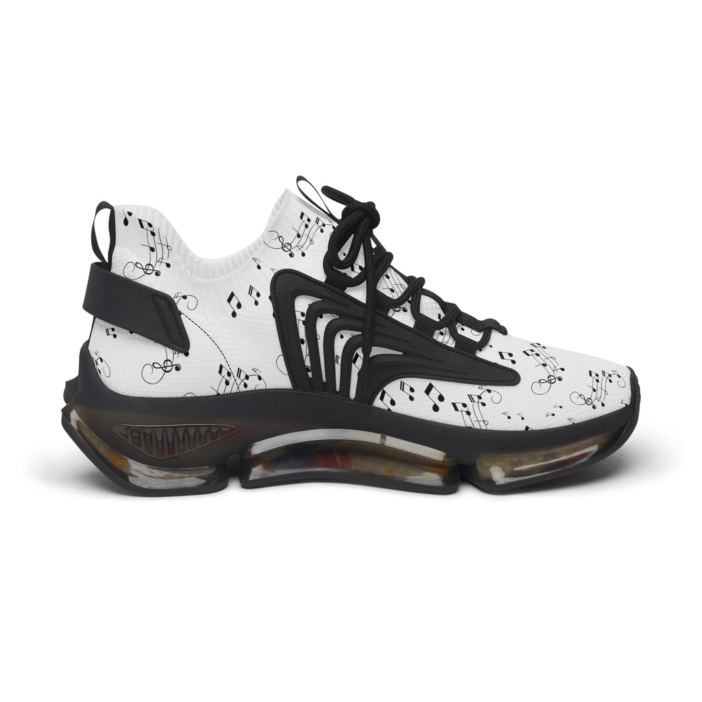 Women’s Mesh Sneakers, White Musical Notes Athletic Shoes