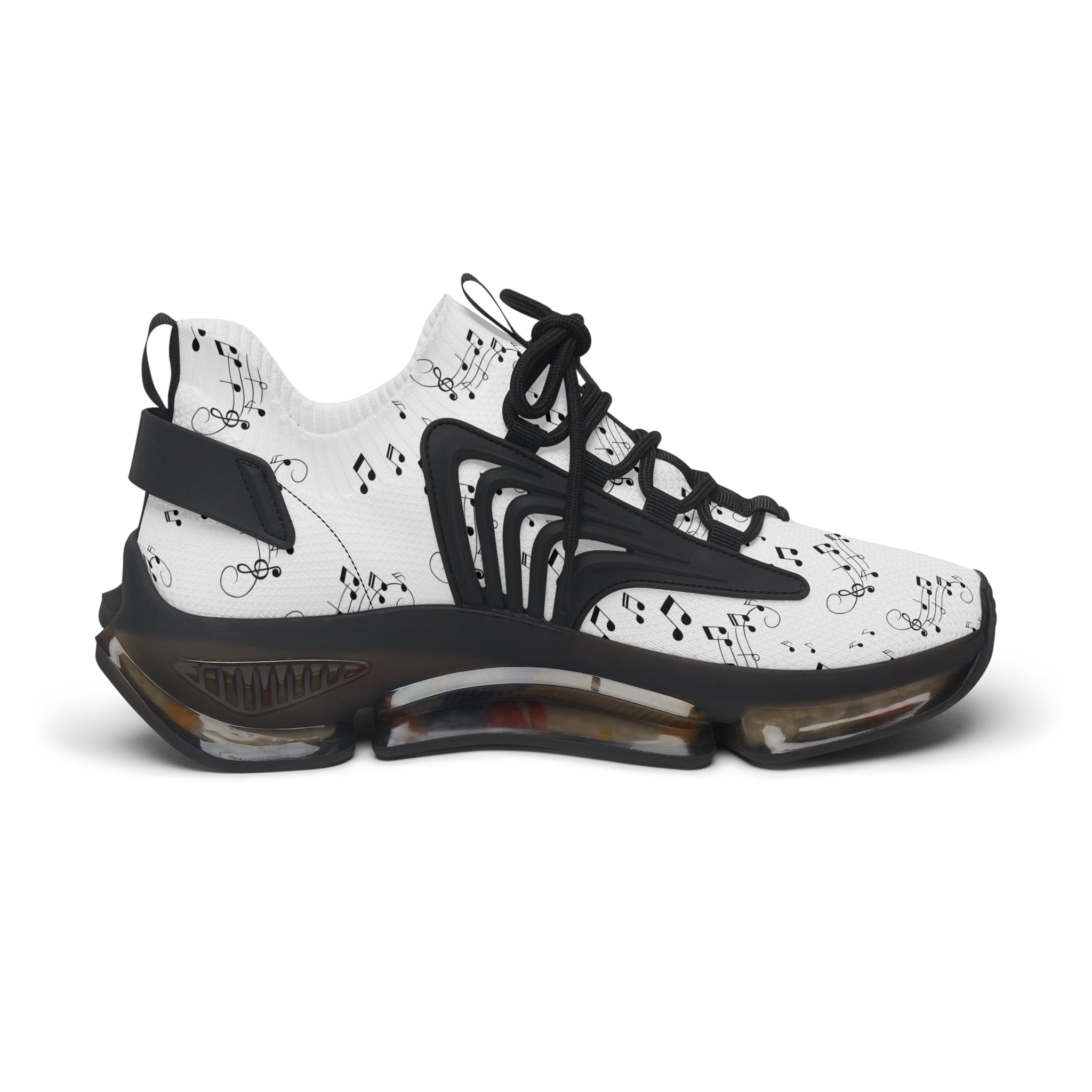 Women’s Mesh Sneakers, White Musical Notes Athletic Shoes