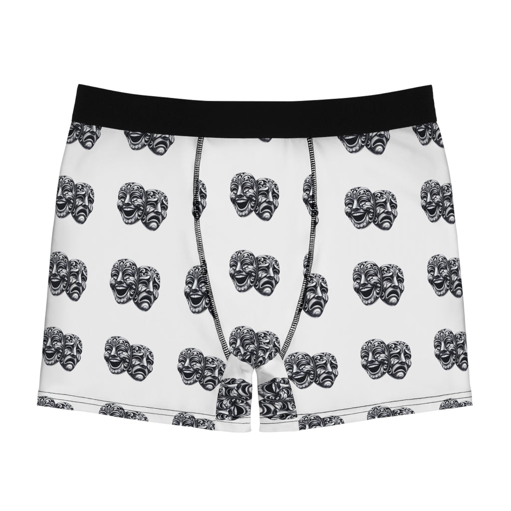 Actor boxers black and white, comedy tragedy masks underwear for him, theatre lover, community theatre present, gift basket, stage apparel