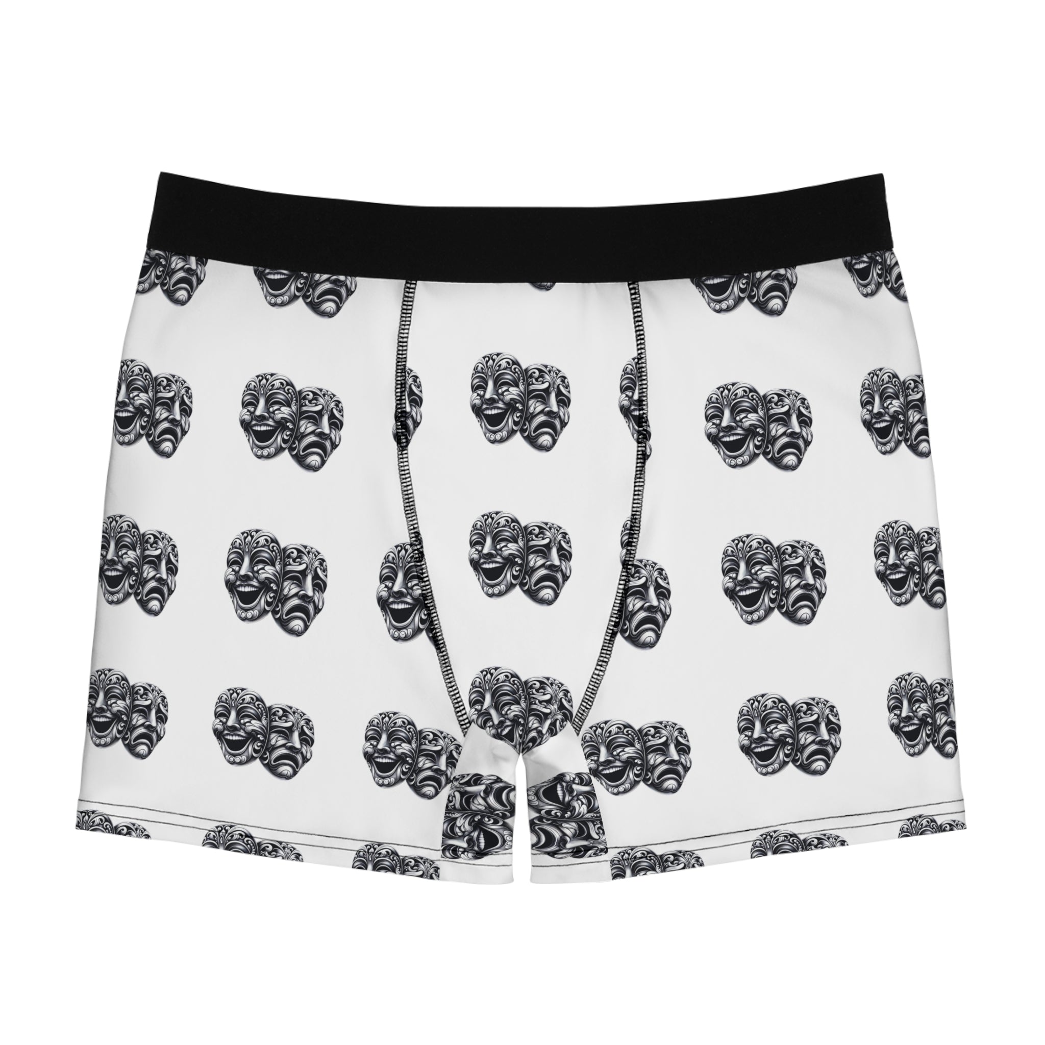 Actor boxers black and white, comedy tragedy masks underwear for him, theatre lover, community theatre present, gift basket, stage apparel