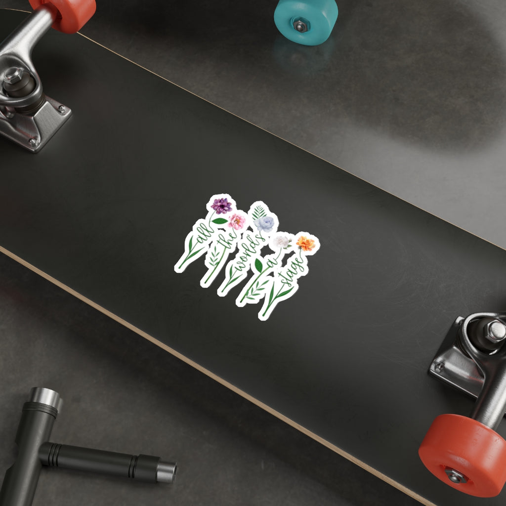 Floral 'All the World's a Stage' Die-Cut Sticker