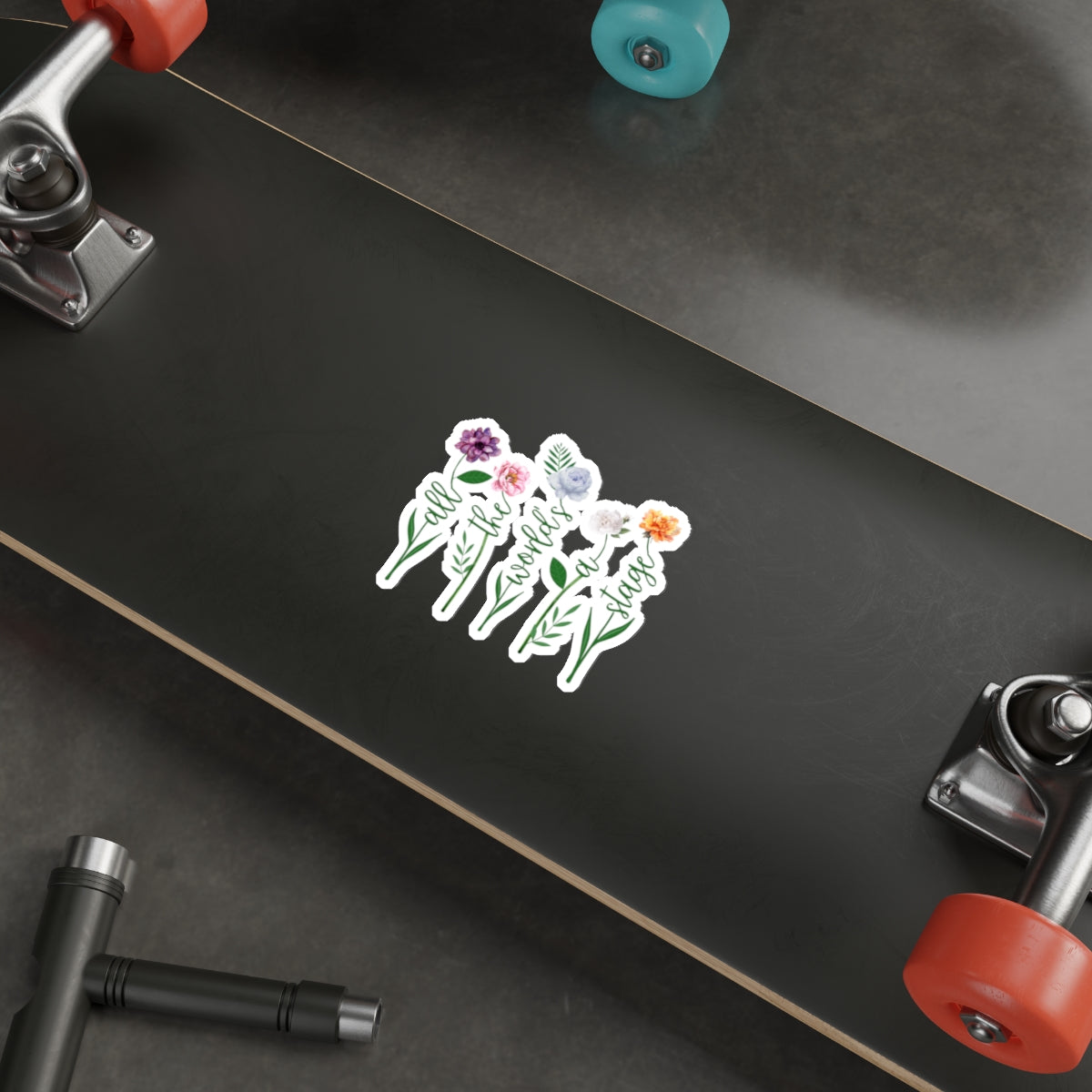 Floral 'All the World's a Stage' Die-Cut Sticker