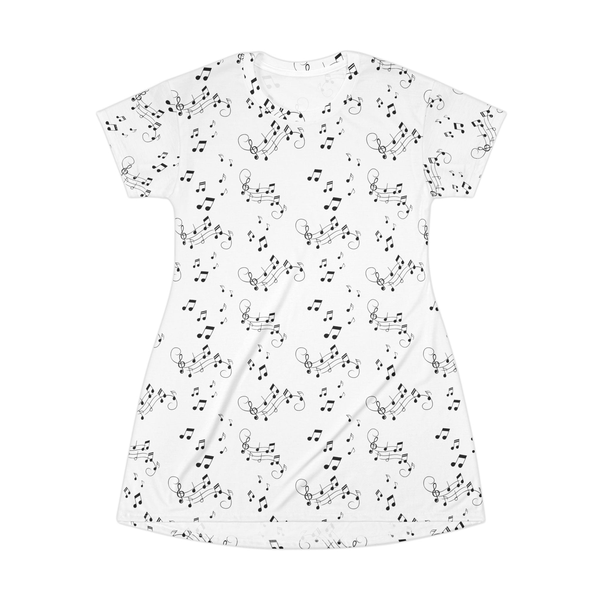 Women's Music Notes Pattern T‑Shirt Dress Musical Print Dress for Music Lovers