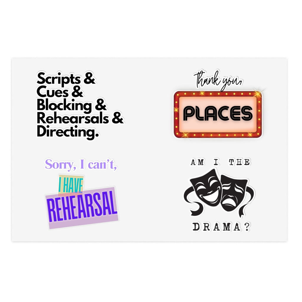 Theatre lover Stickers sticker sheet, sorry i have Rehearsal, thank you Places, Scripts and cues