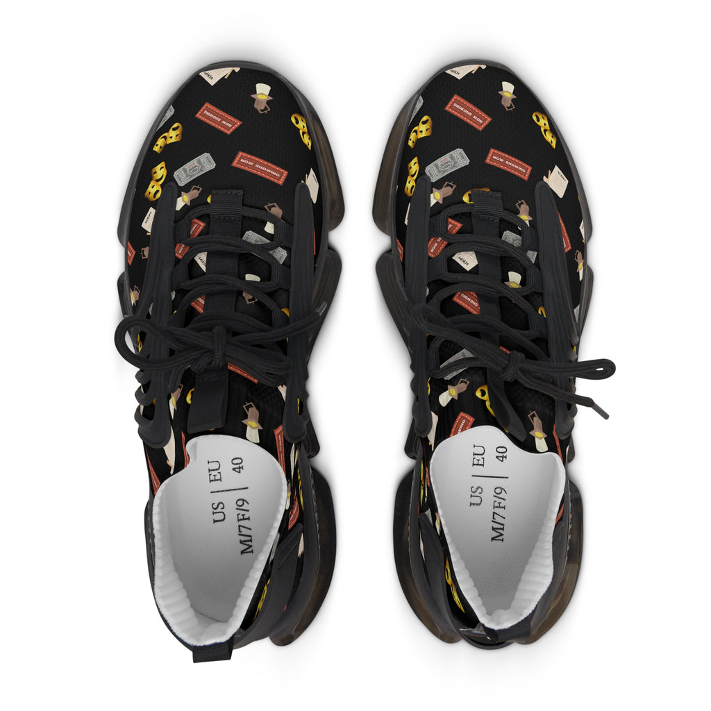 Women's Theater Sneakers with Comedy & Tragedy Masks, Ticket & Stage Lights Pattern
