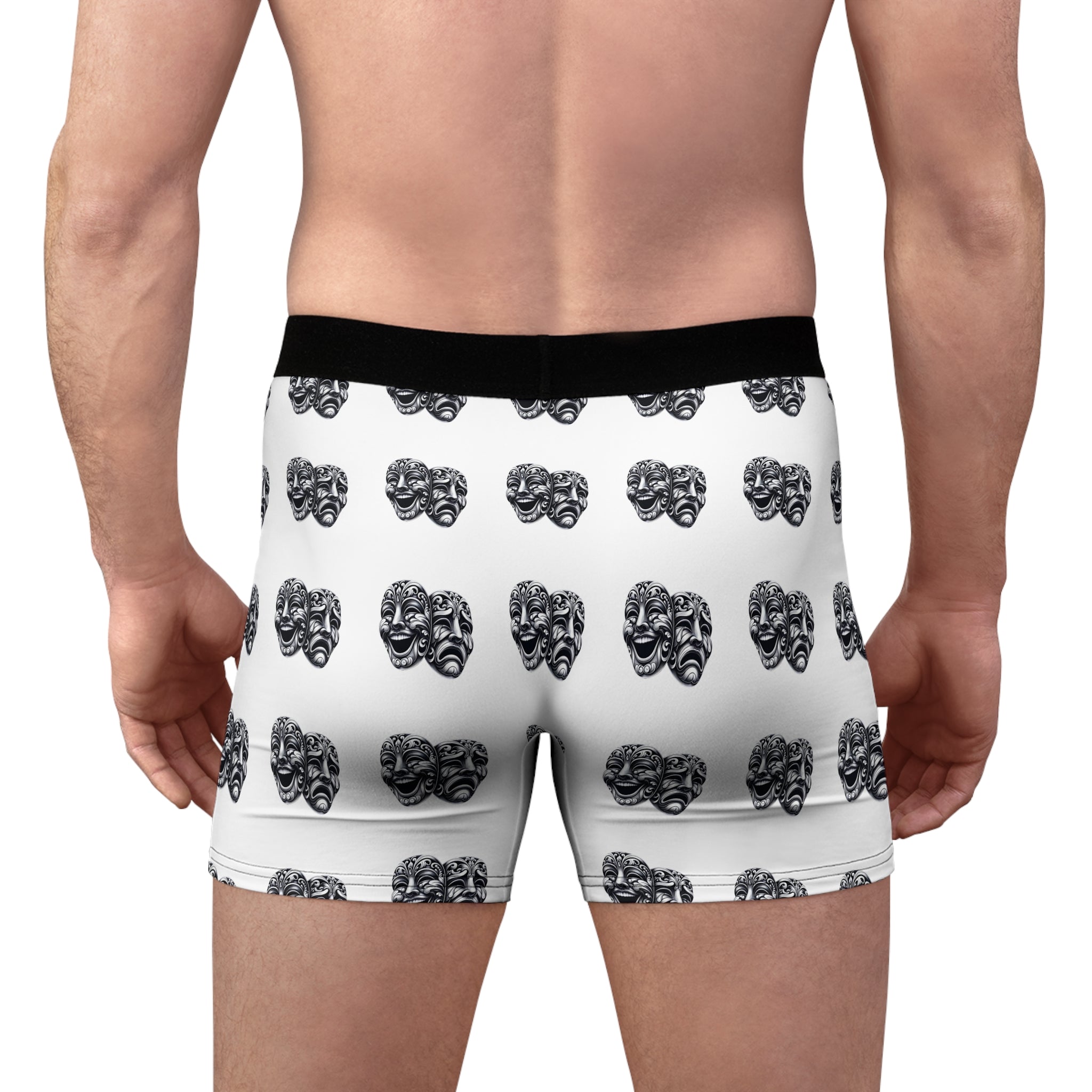 Actor boxers black and white, comedy tragedy masks underwear for him, theatre lover, community theatre present, gift basket, stage apparel
