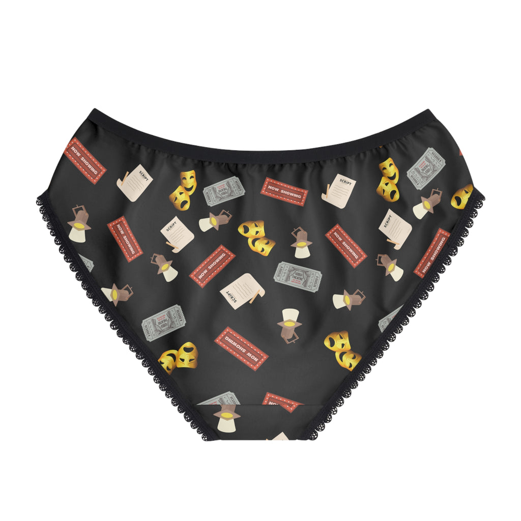 Theater Icons Women's Briefs, Drama Mask & Playbill All-Over Print