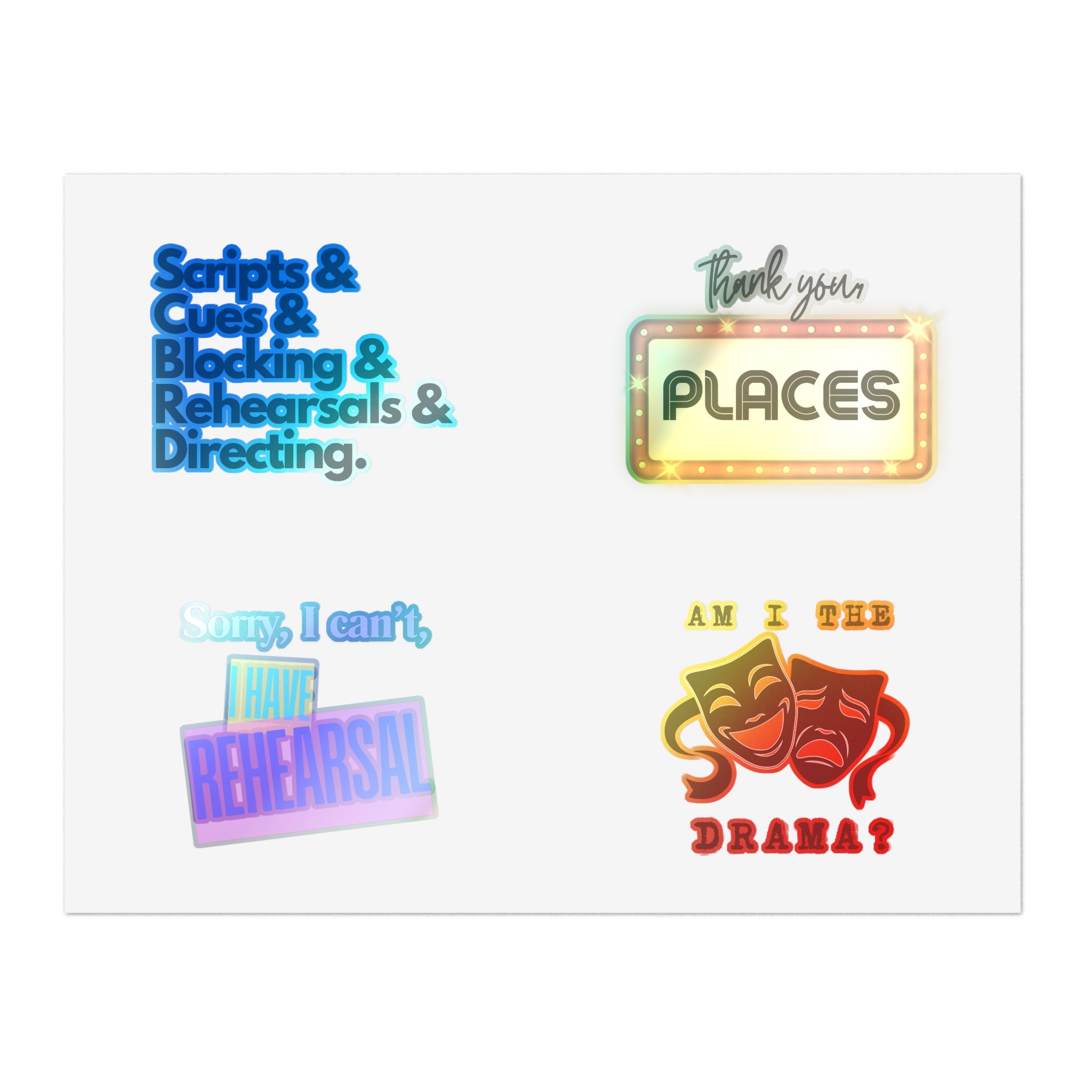 Theatre lover Stickers sticker sheet, sorry i have Rehearsal, thank you Places, Scripts and cues