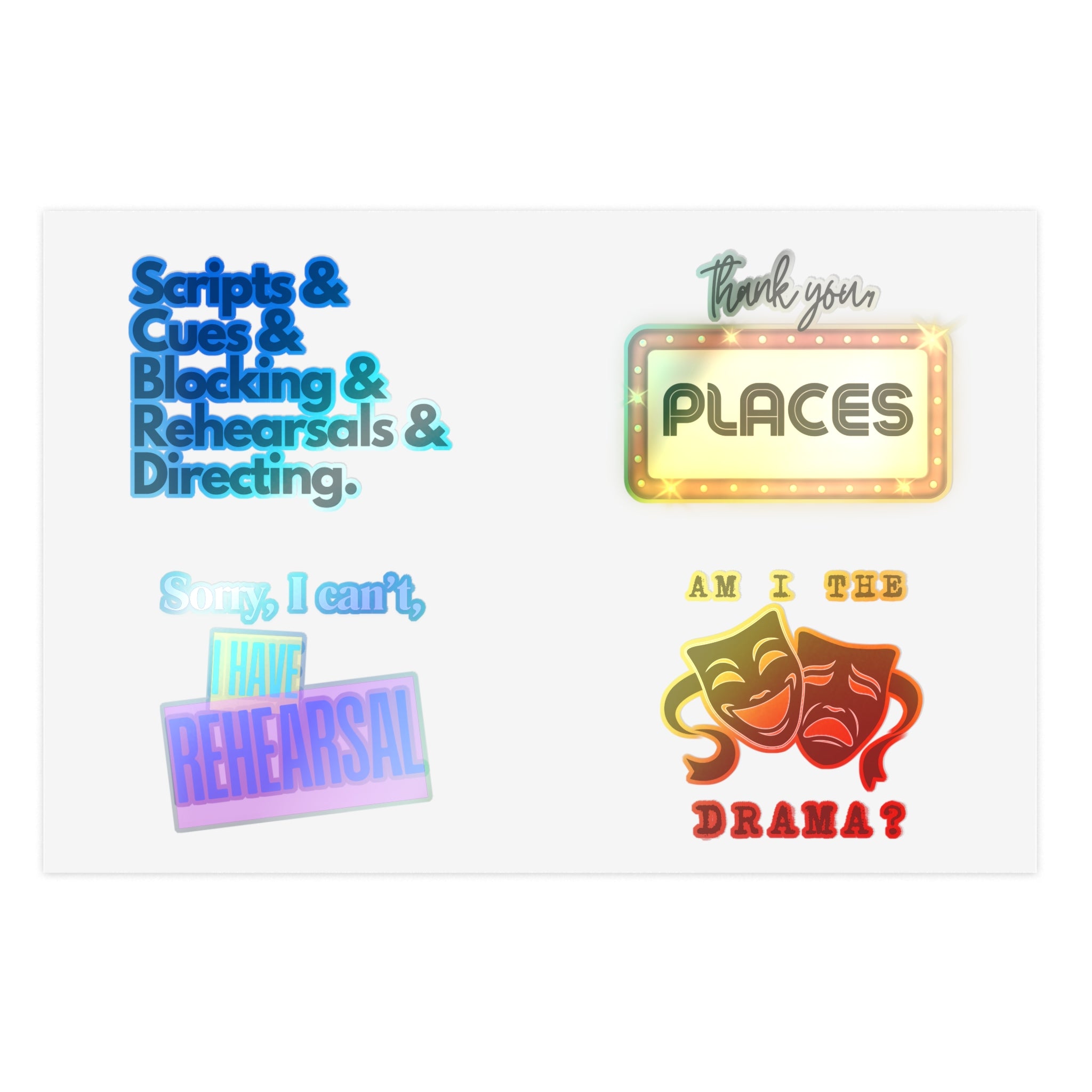 Theatre lover Stickers sticker sheet, sorry i have Rehearsal, thank you Places, Scripts and cues