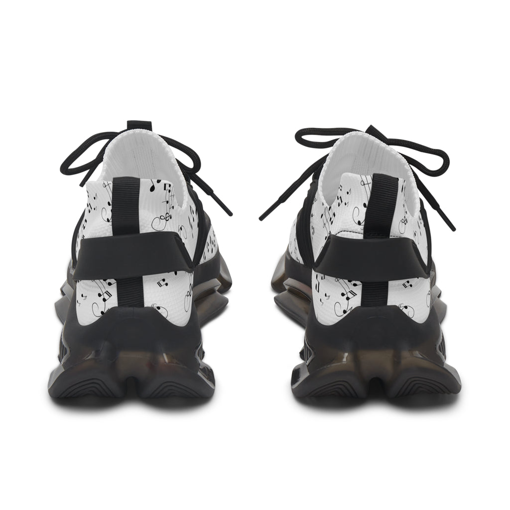 Women’s Mesh Sneakers, White Musical Notes Athletic Shoes