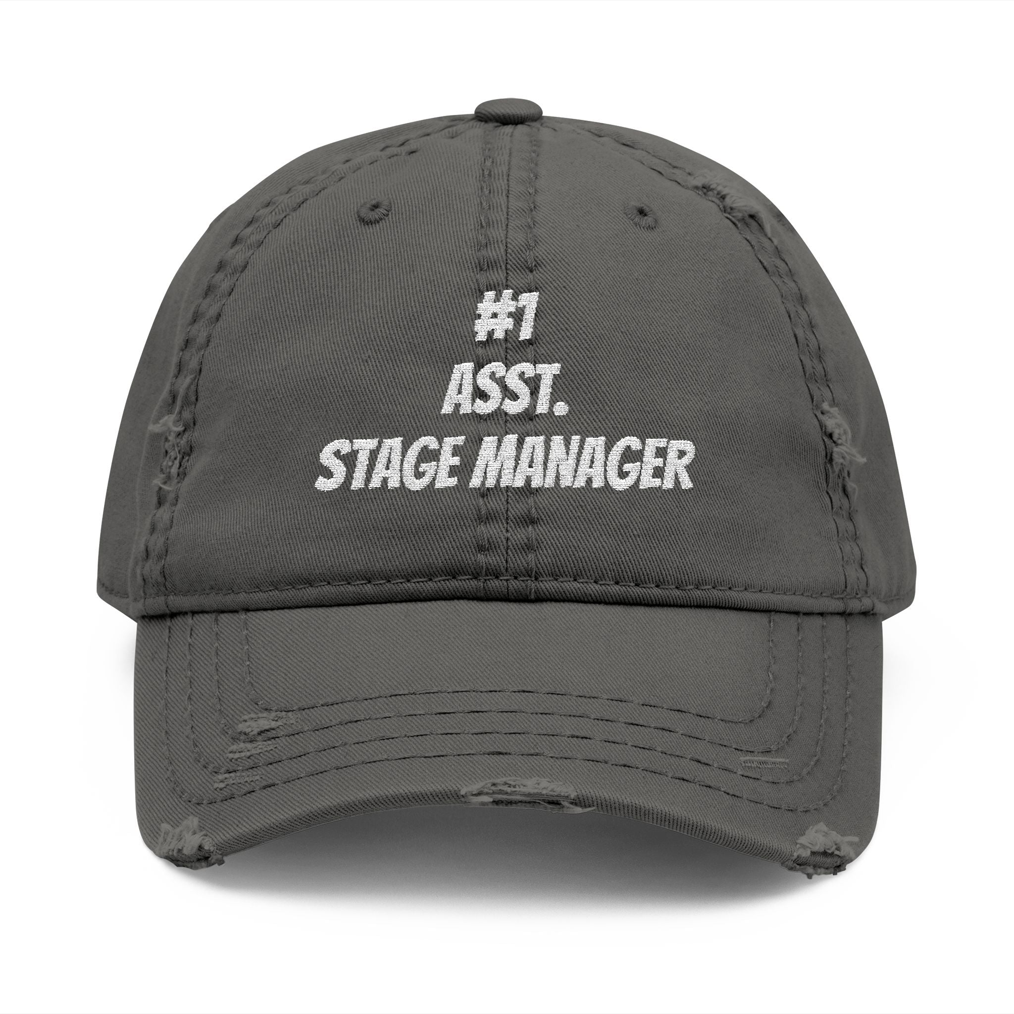Number 1 Assistant Stage Manager Trucker Hat Distressed Embroidered Dad Hat