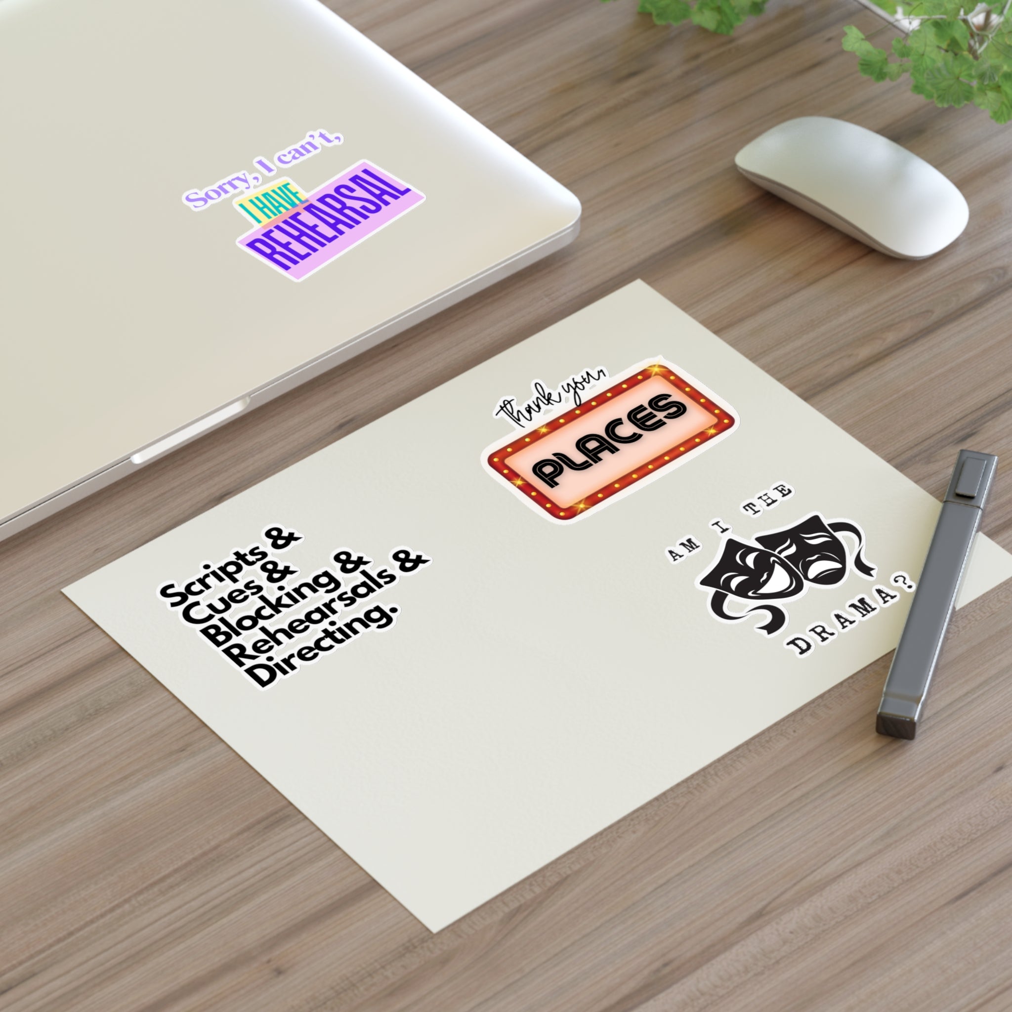 Theatre lover Stickers sticker sheet, sorry i have Rehearsal, thank you Places, Scripts and cues