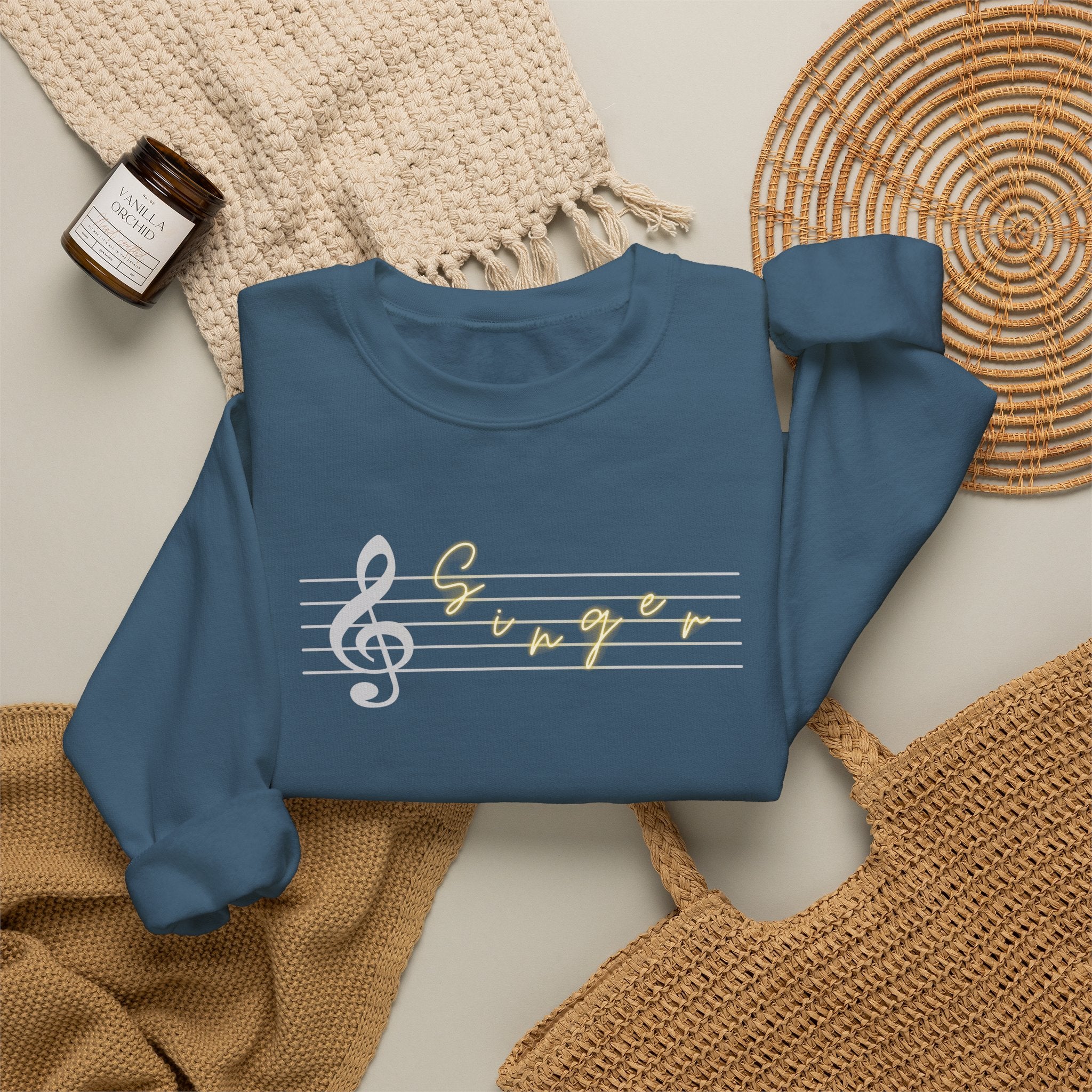 Music Staff Singer Crewneck Sweatshirt — Vocalist Musician Sweatshirt