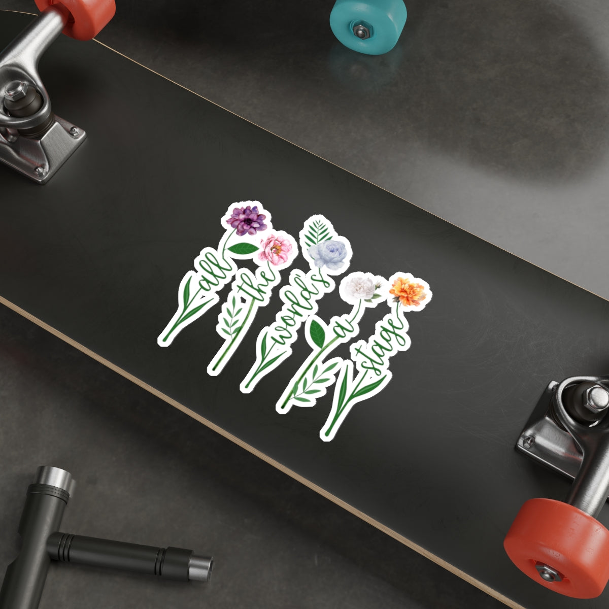 Floral 'All the World's a Stage' Die-Cut Sticker