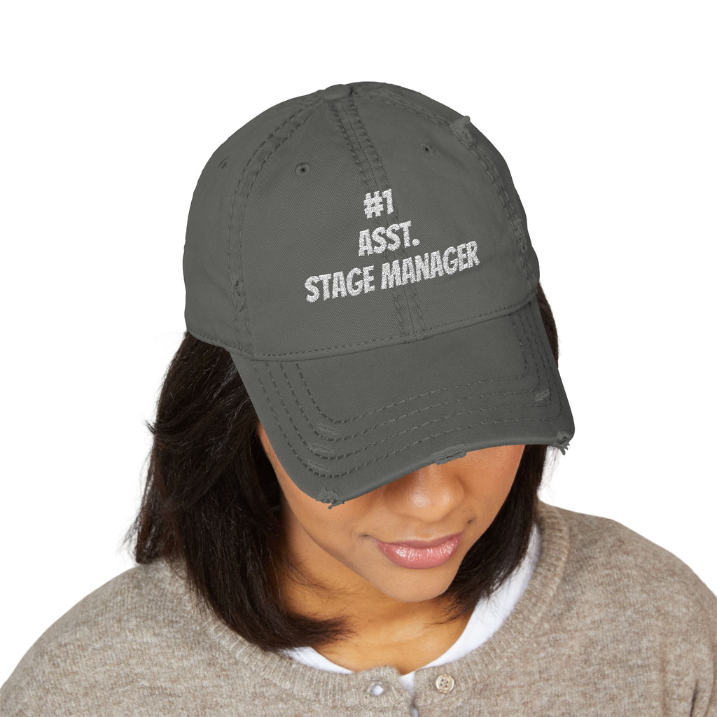 Number 1 Assistant Stage Manager Trucker Hat Distressed Embroidered Dad Hat