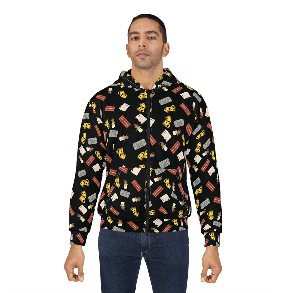 Comedy Tragedy Masks, tickets, marquee and stage lights Zip Hoodie, Theatre Sweatshirt